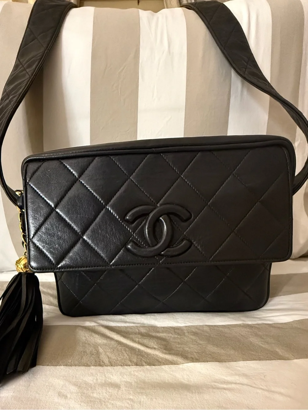 CHANEL Black Leather Zipper Pouch with Gold-Tone Hardware